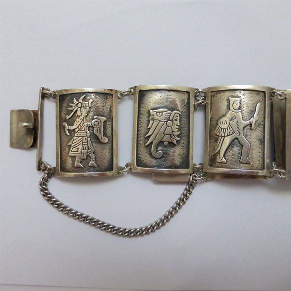 Casa Prieto Mexico 900 Silver Panel Bracelet Mayan - Picture 3 of 12